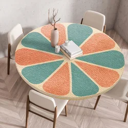 Abstract Geometric Round Tablecloth With Elastic Band Waterproof Dining Table Mat Tablecloth Home Kitchen Decoration