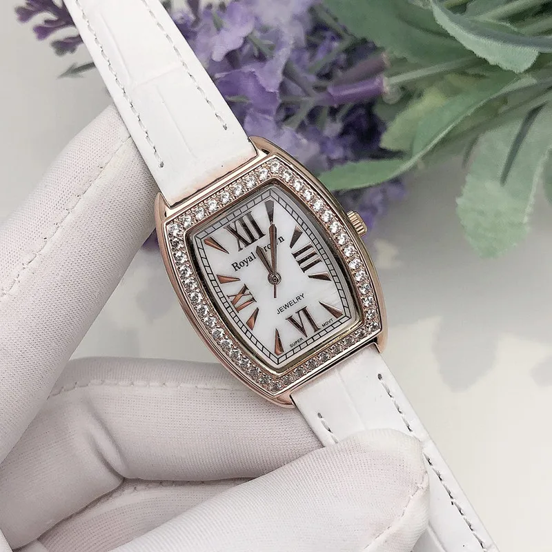 RoyalCrownWomen's Watch Simple TemperamentinsWind Genuine Goods Belt Women's Watch Small Square Plate Fashion Watch3635