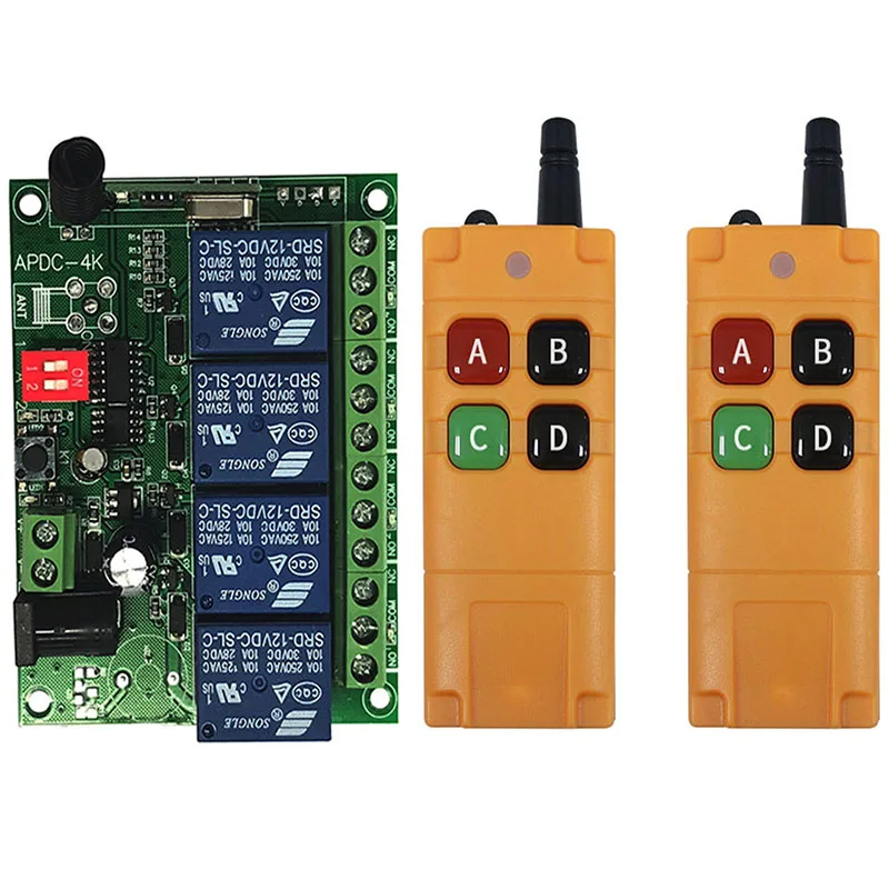 

433MHZ Ndustrial DC 12V 24V 4CH RF Wireless Remote Control Switch Radio Receiver With 20-2000M Long Distance Remote controller