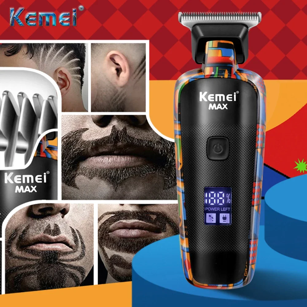 Kemei KM MAX5090 Electric Hair Clippers Household Hair Trimmers Printing Graffiti Razor Type C USB Rechargeable Barber Shop