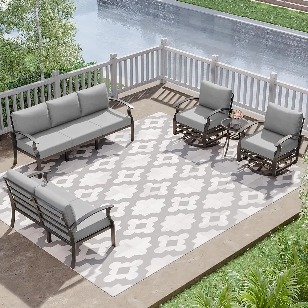 

Aluminum Patio Furniture Set 7-Seat Modern Metal Outdoor Conversation Sets W/Swivel Rochairs Patio Sectional Sofa W/5.1 H