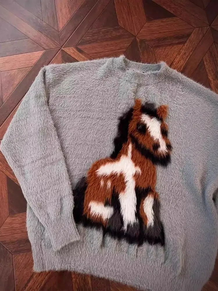 

Вязаный свитер с героями мультфильмов, свободный круглый пуловер, американский ленивый сле, осень-зима, мужской и женский трикотаж Camere