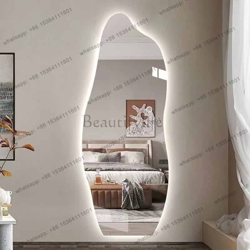 LD Wall Vanity Mirror Full Body Girls Aesthetic Small Cloud Art Modern Big Funky Mirror Light LED Wavy Espelhos