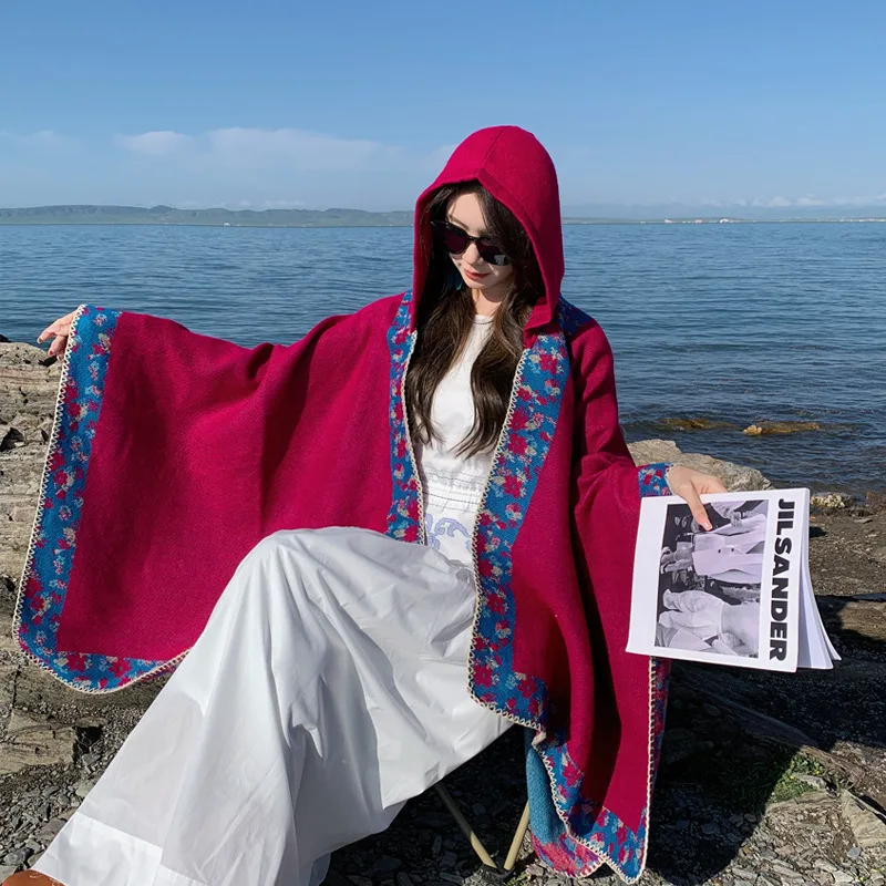 New Western Sichuan Tibet Xinjiang Photography and Play Large Scarf Outdoor Retro Ethnic Style Travel Shawl Cape