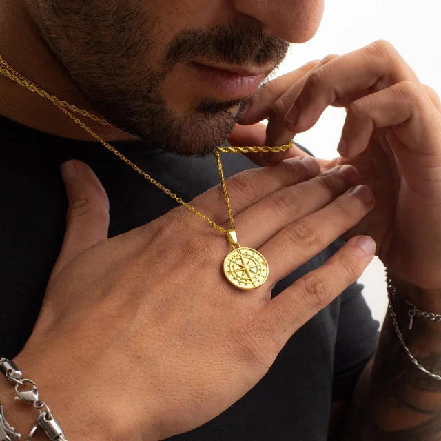 Navigation travel compass pendant Necklace For Men Women Trend Charm Titanium Steel Pendant Chain Unisex Jewelry Wholesale view 6