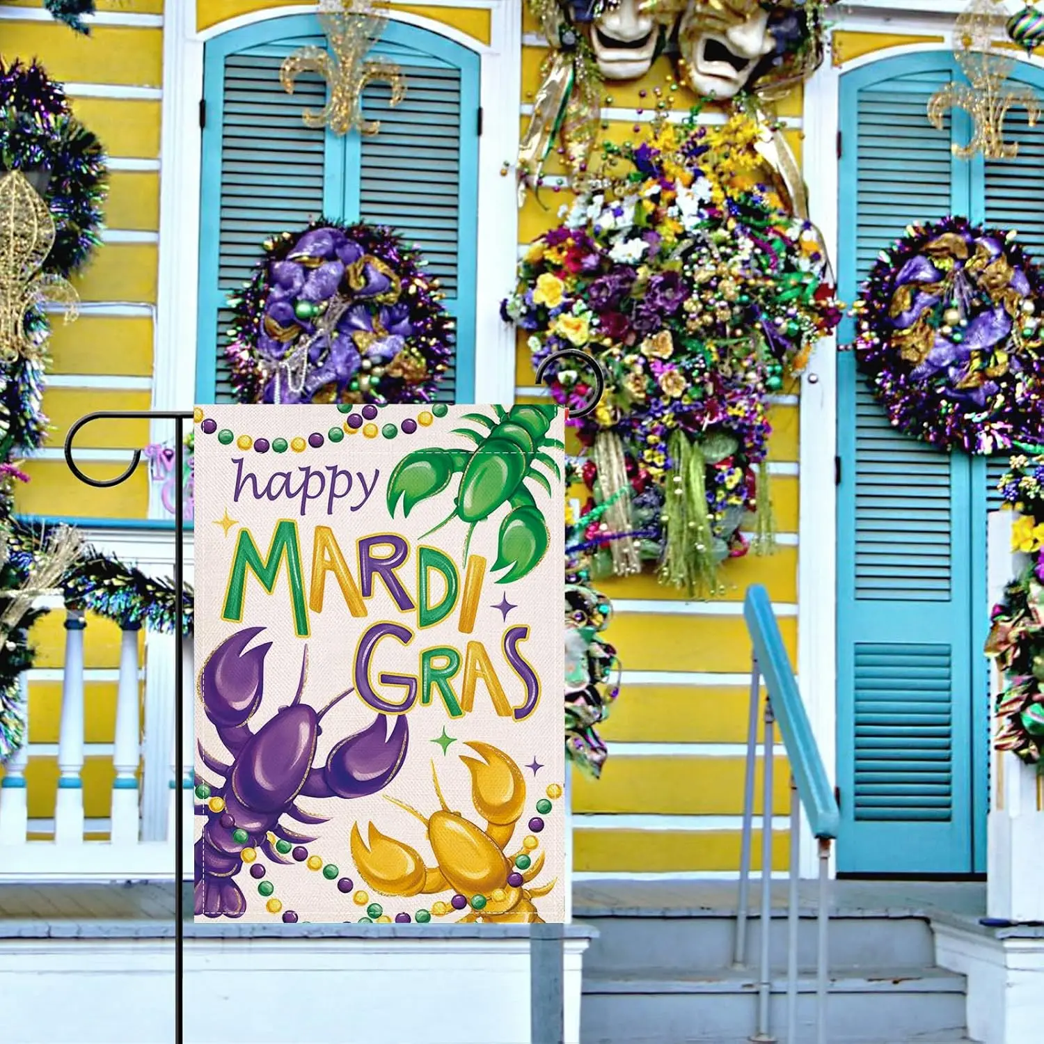 Artofy Happy Mardi Gras Crayfish Small Decorative Garden Flag, New Orleans Carnival Lobster Brads Yard Lawn Outside Decor, C EEZ