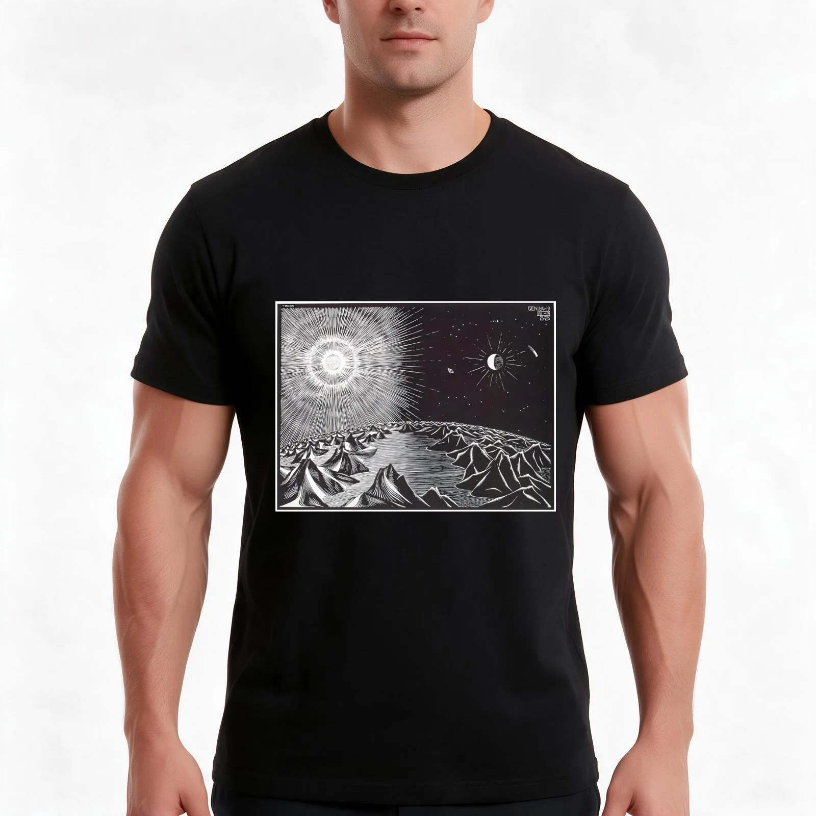M.C. Escher - The 4th Day of the Creation T-Shirt, Summer Casual Cotton Tee, Oversized Streetwear Tops, Vintage Graphic Print
