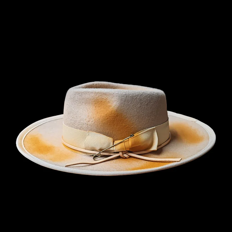 Fashionable Pure Wool Felt Hat with Vintage Style for Men and Women, Wool Top Hat with Bow and Ribbon Decoration Felt Hat