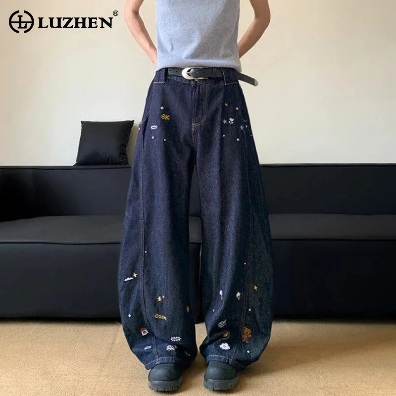 

LUZHEN 2025 Fashion Pattern Patchwork Design Baggy Wide Leg Denim Pants Men's Original High Quality Couples Casual Jeans JY3094