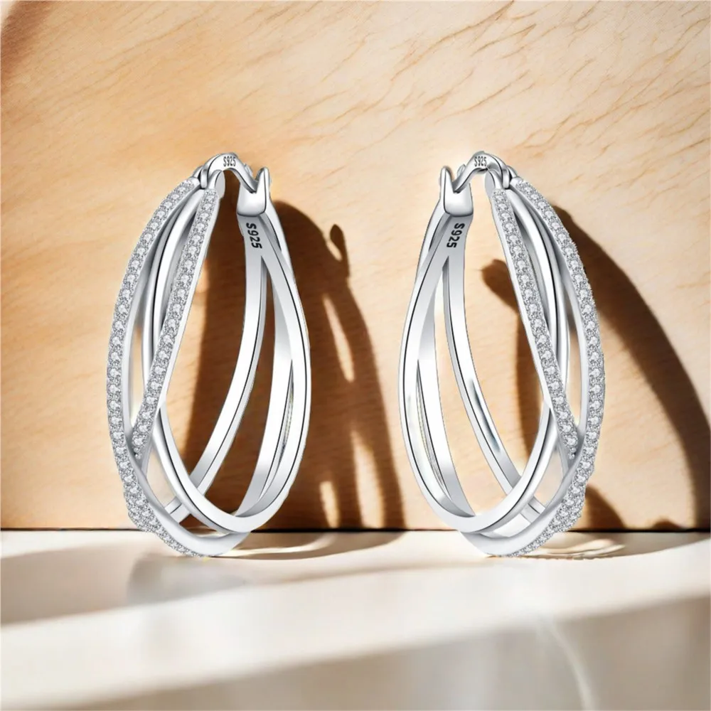 

925 Sterling Silver Curve Weaving Large Circle Series Earring Jewelry Versatile Hoop Earrings For Women Jewelry Fine Gifts