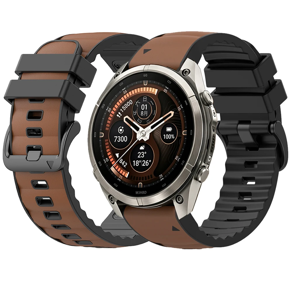 22mm 26mm Leather Silicone Strap For Garmin Fenix 9 9Pro Solar 8 E 7 7X Band for Forerunner 970 965 Instinct 3 QuickFit Bracelet