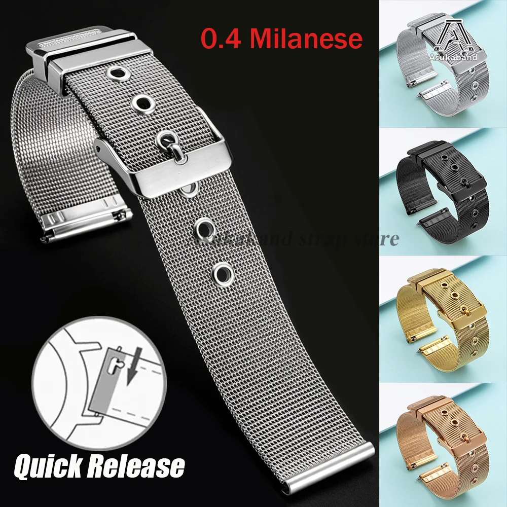 0.4mm Mesh Watch Strap for DW 18mm 20mm 22mm Stainless Steel Milanese Watchband for Seiko for Omega Band Men Women Wristbelt
