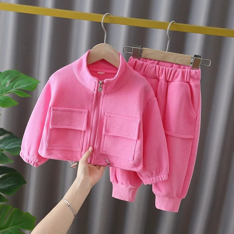 Baby-Mädchen 2-teilige Trainingsanzüge RAISE Herbst Einfarbige Kinder-Mädchen Reißverschluss-Jackenanzüge Lässige Kleinkind-Mädchen Hosen Kleidung Outfits – Detail 3