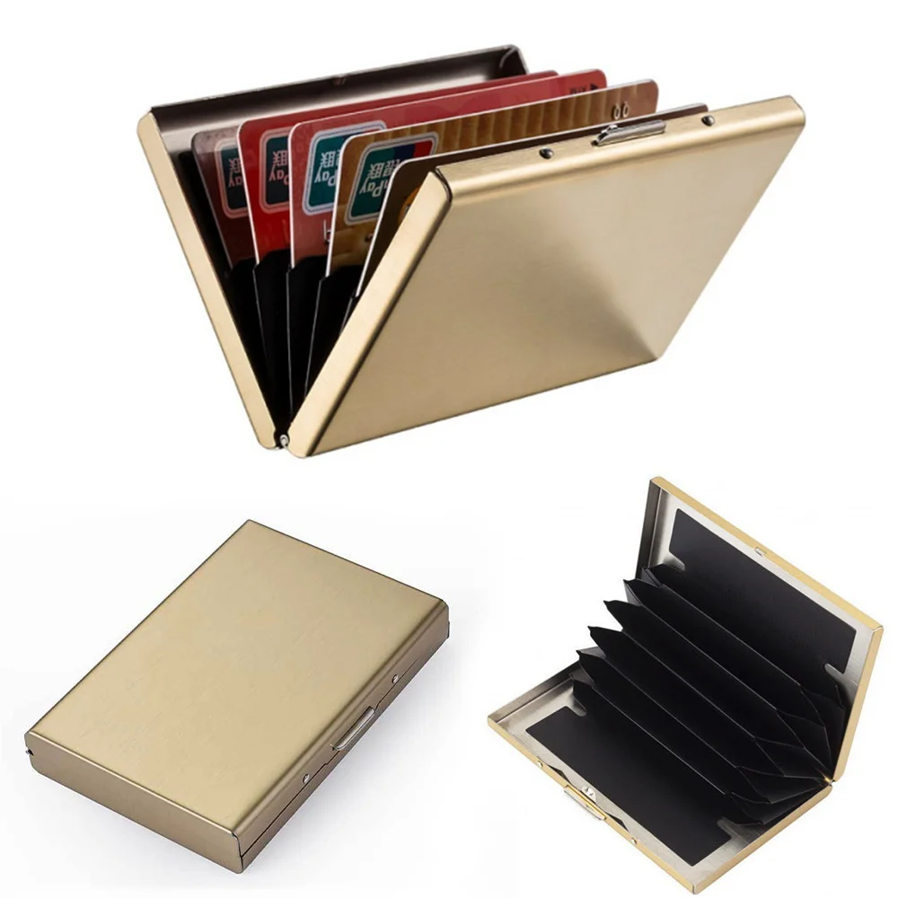 New Men's Business Card Holder Astronaut Letter Print Anti Scan Credit Card RFID Fence Metal Ultra-thin Thin ID Card Set Wallet