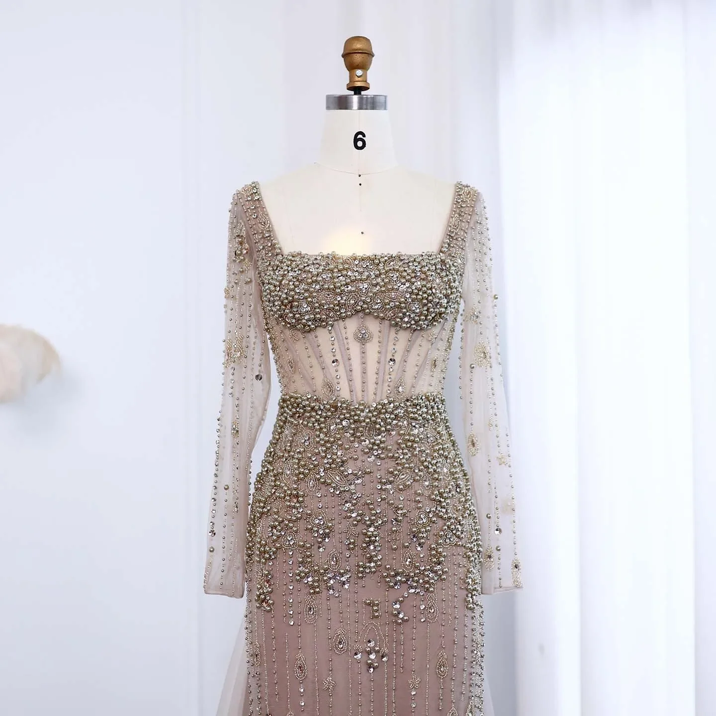 Sharon Said Luxury Arabic Caramel Mermaid Evening Dress with Overskirt Sleeves Formal Gowns For Wedding Party SS148 Customized