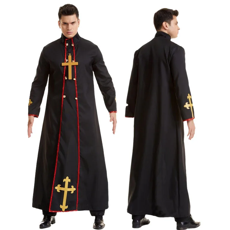 Bla Priest Costume Men's Missionary Stage Performance Outfit loween eyes Maria Priest Long Robe Traditional Chinese E...