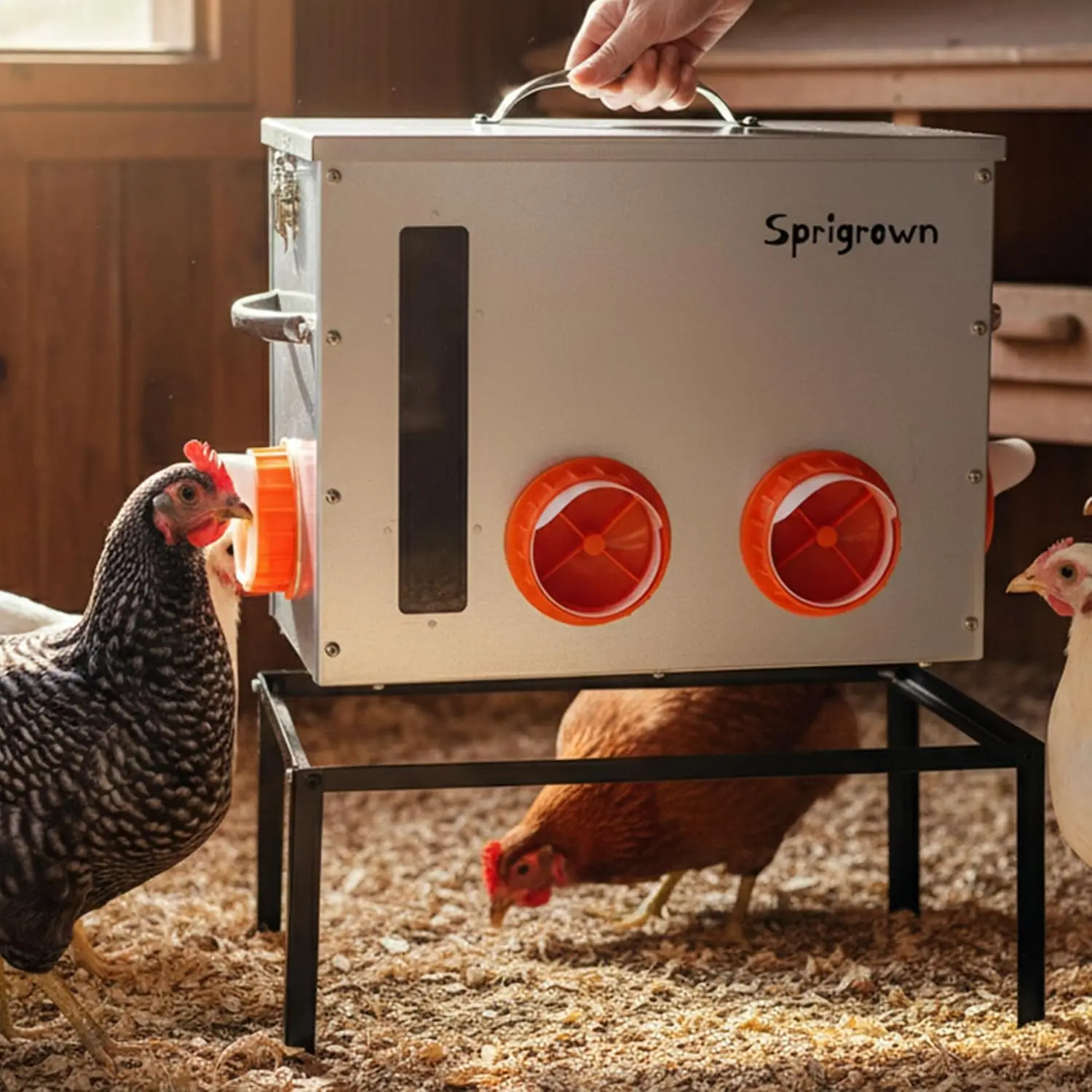 

40lb Metal Chicken Feeder with Window, No Waste Automatic, Galvanized Large Capacity Rodent Proof Outdoor Coop Equipment