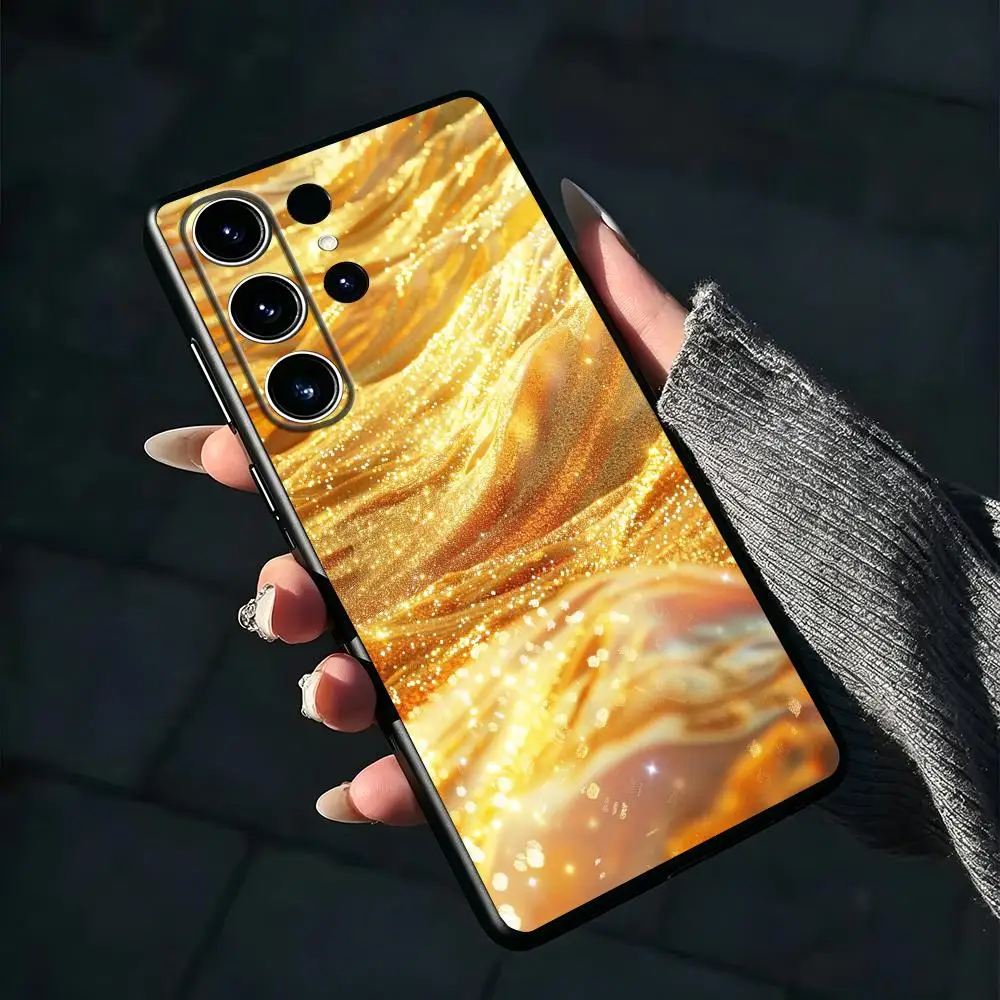 Gilded Waves Phone Case For Samsung Galaxy S26 S25 S24 S23 S22 S21 S20 Plus Ultra Fold A Soft Black