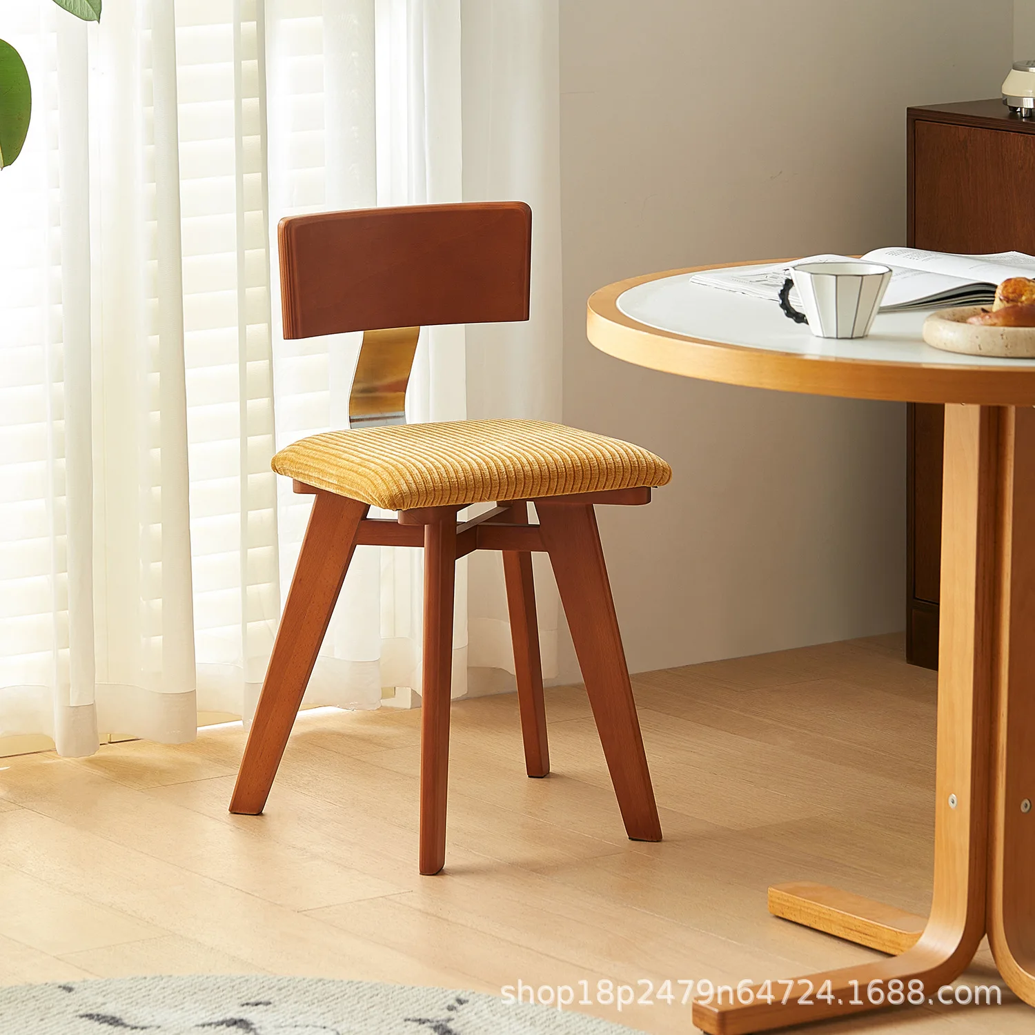 

HYS medieval dining chair solid wood backrest dining table and chairs wabi wind stool high-end retro chair