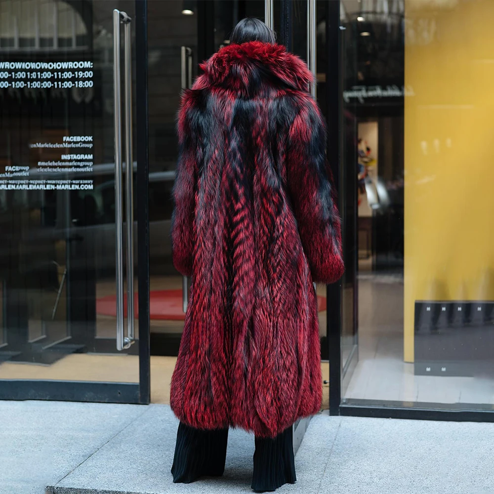 120Cm Lange Echt Zilveren Vossenbontjas Met Grote Turn-Down Kraag High Street Vrouwen Geneuen Volledige Vossenbontjassen Bovenkleding Vrouw