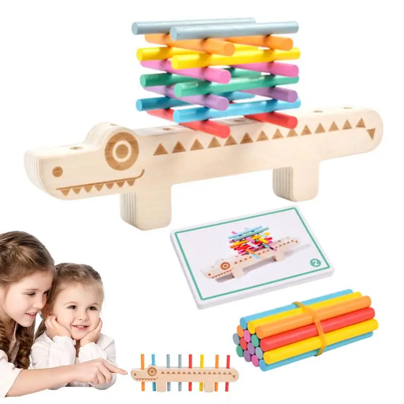 

Color Matching Wooden Toys Crocodile Shaped 55 Double-sided Cards Vibrant Color Sorting Toys Funny Stacking Block Toy Kids Gifts