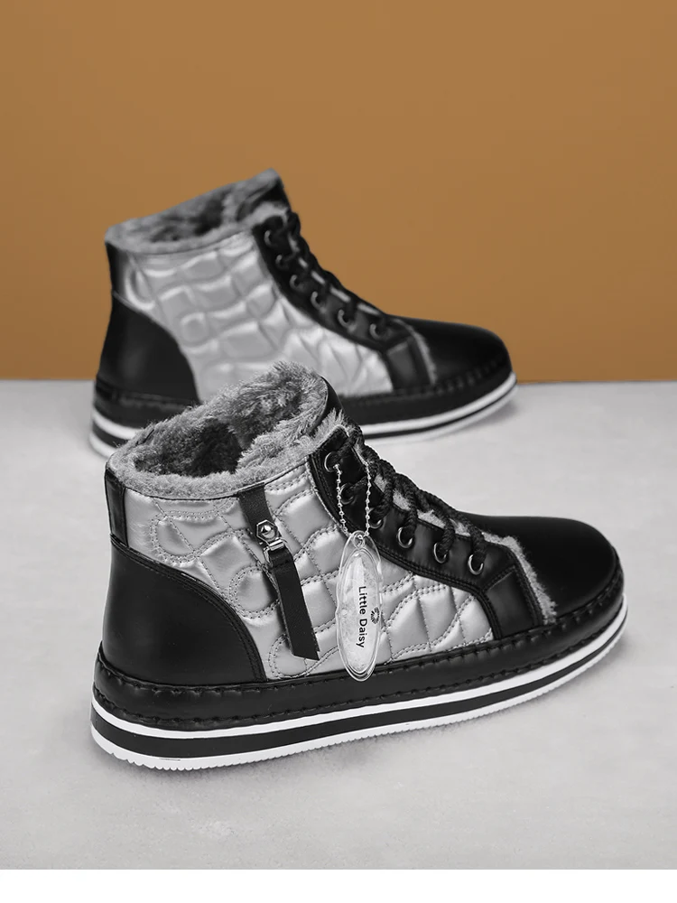 الجلود الثلوج أحذية للرجال الشتاء أحذية قطنية عالية الاتجاه الأدوات الأحذية سستة المشي الشقق حذاء من الجلد الرجال حذاء كاجوال 2026