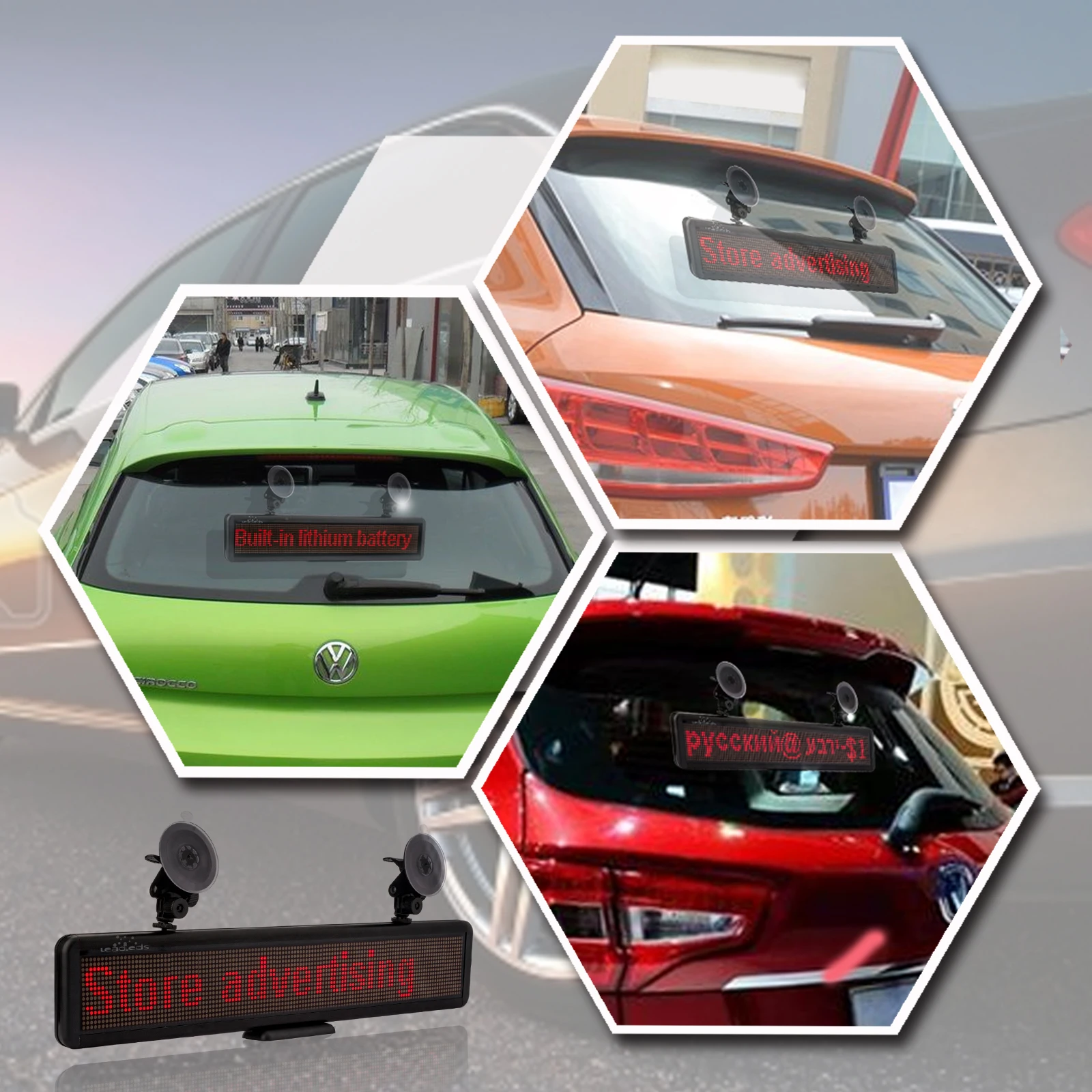 16*64Dots LED Car Sign Moving Message Display Programmable LED Display Board for  Advertising, Built-in Battery Rechargeabl