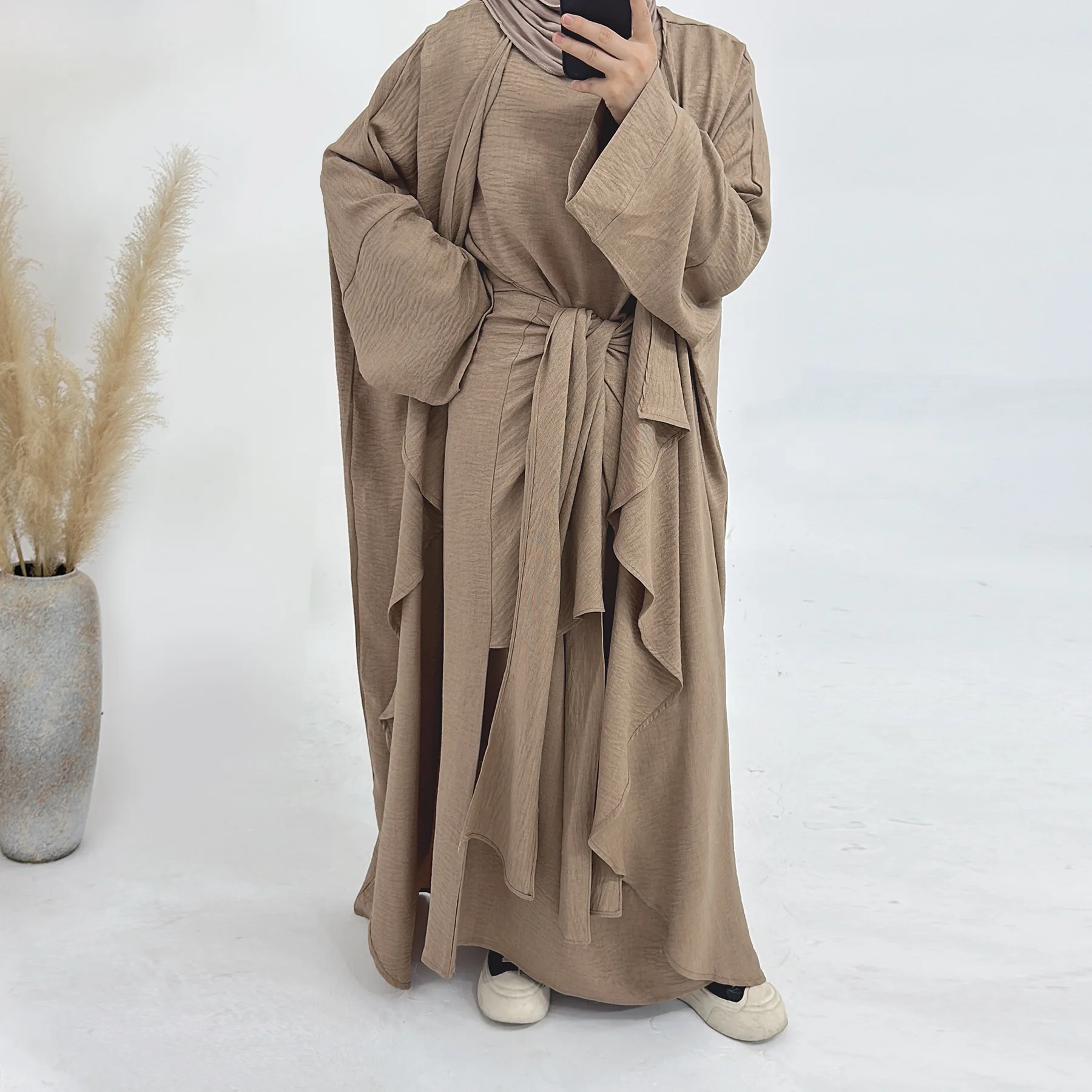 

Dubai Dress Suit Open Abaya Women Cardigan Dresses 2 Piece Set Jalabiya Muslim Eid Ramadan Kaftan Party Vestidos Robe Morocco