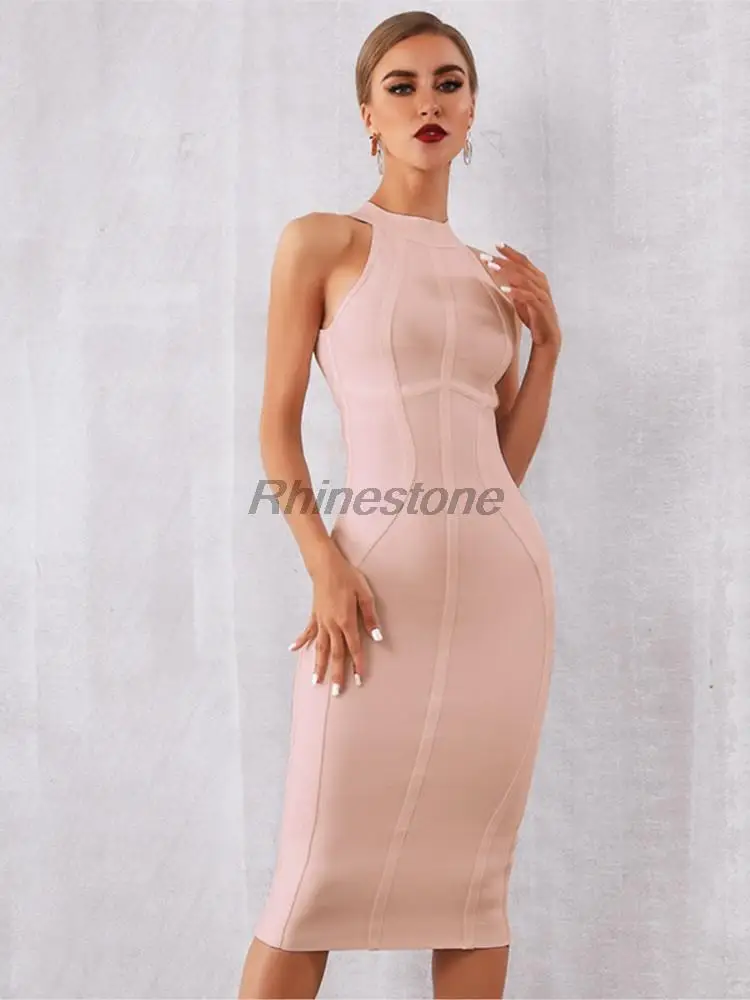 Minimalist And Elegant Round Neck Sleeveless Buttocks Wrapped Dress With Bandage Fashionable Party