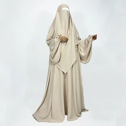 Abaya Khimar Set 2 pezzi Jazz Crepe Manica a palloncino Abito musulmano Donna Dubai Lusso All'ingrosso Preghiera Jilbab Abbigliamento islamico