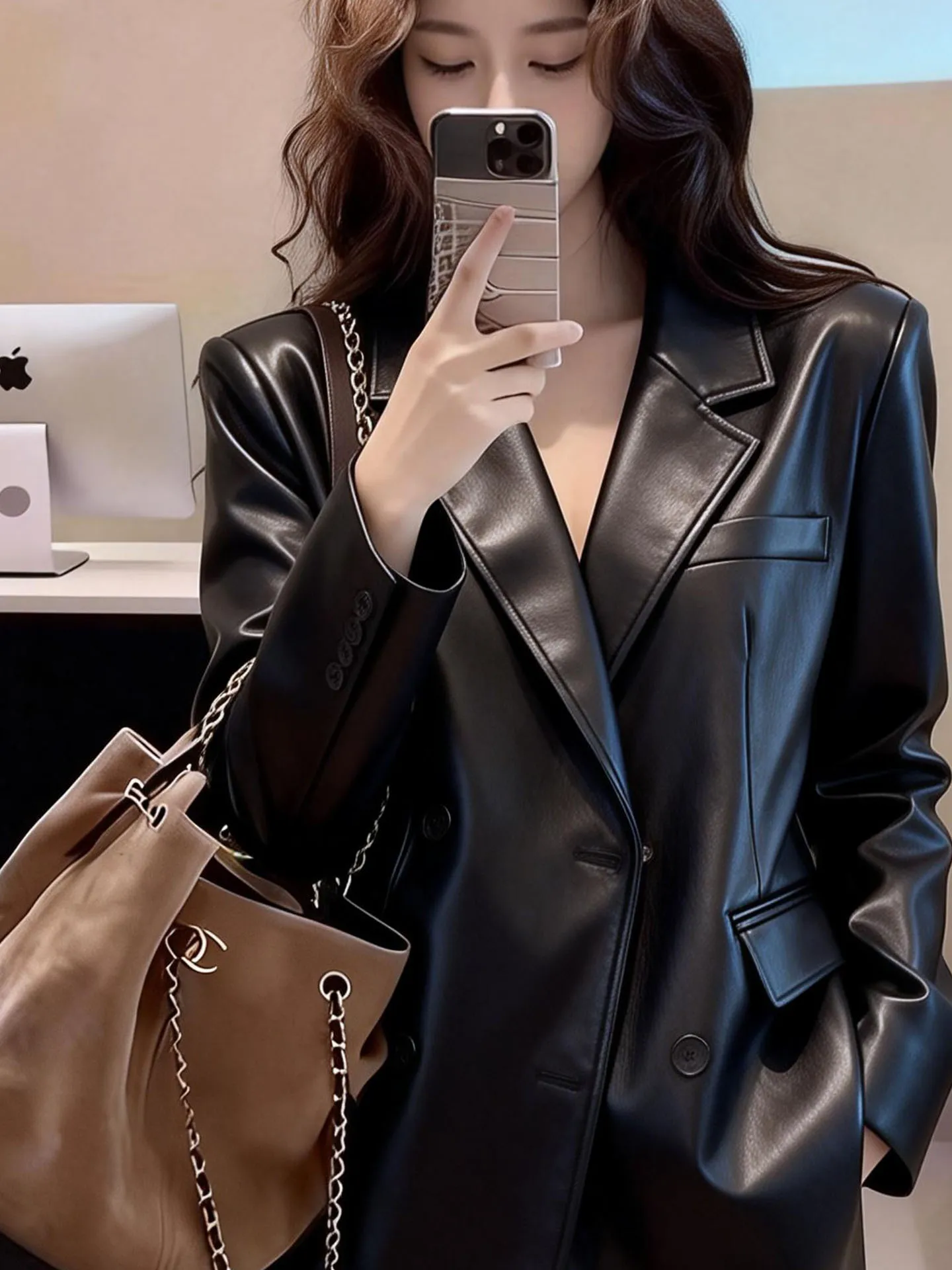 エレブラ レザー スーツ ジャケット レディース ファッション 春 2026 フリップカラー オルタナティブ アウターウェア ラグジュアリー センセーション スタンドフィット