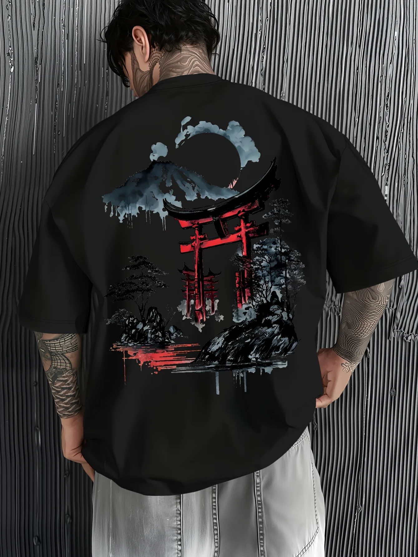 اليابانية Ukiyoe توري بوابة و فوجي جبل طباعة 100% القطن الرجال النساء تي شيرت الصيف الخريف الرياضة اليومية عادية فضفاض قصيرة الأكمام #3