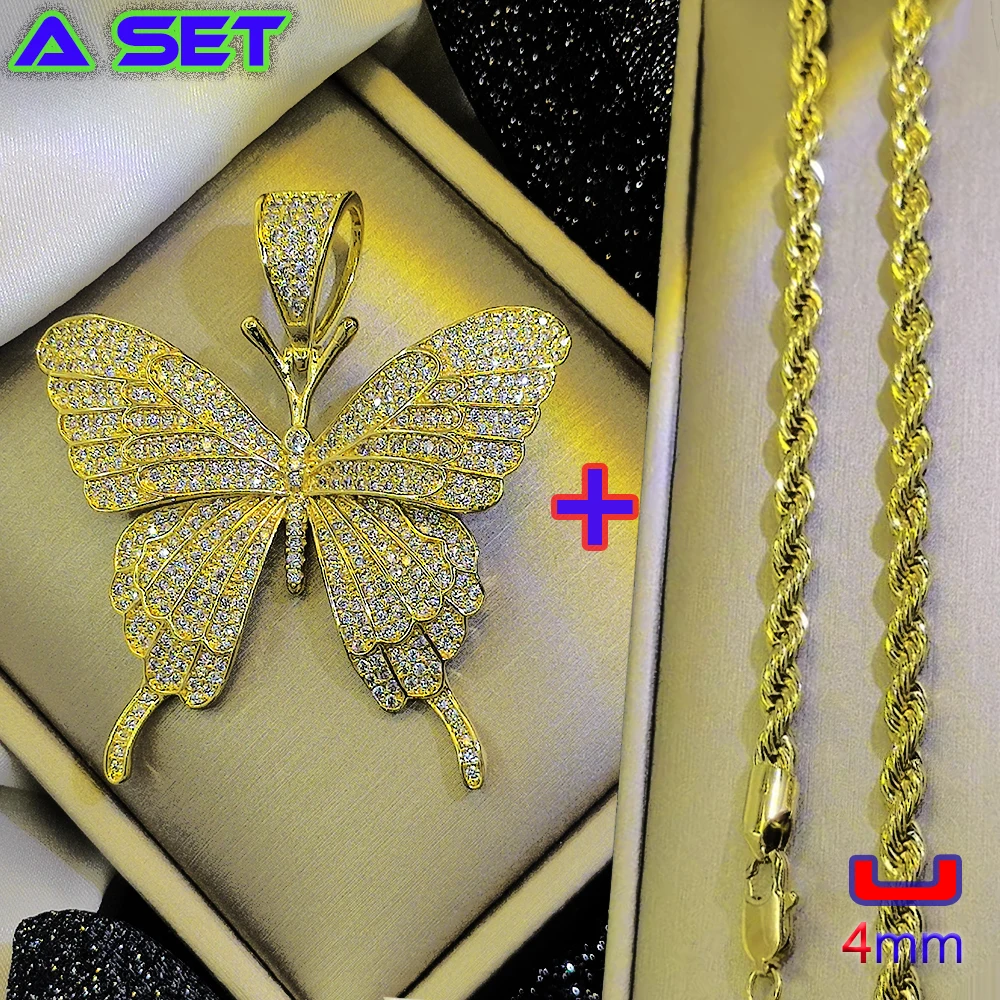 Hip Hop Premium Customized New Gold Necklace, Full Diamond Butterfly Pendant, 18K Gold Plated Exquisite Craft, New Trend