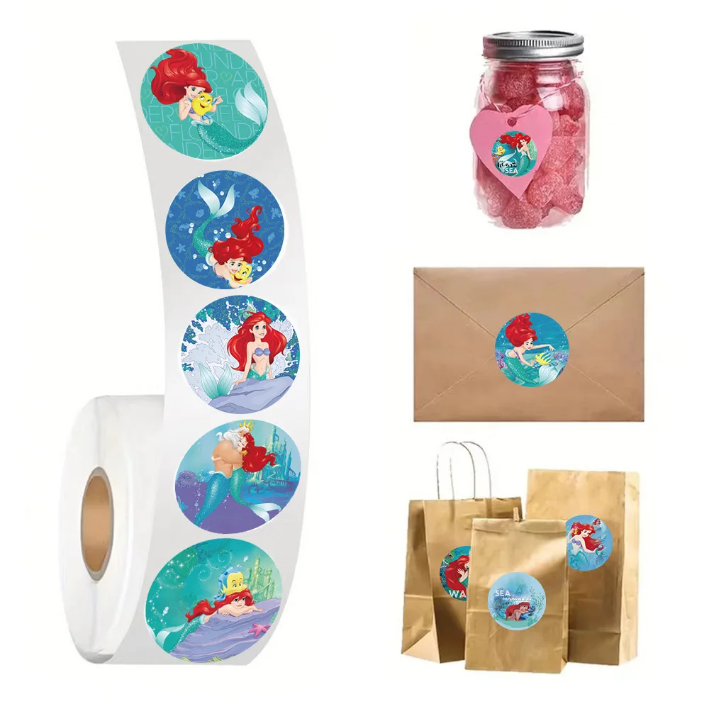 500pcs/roll Disney Movie The Little Mermaid Sealing Stickers Cute Anime Princess Ariel Kids Reward Toy Decals for Phone Luggage