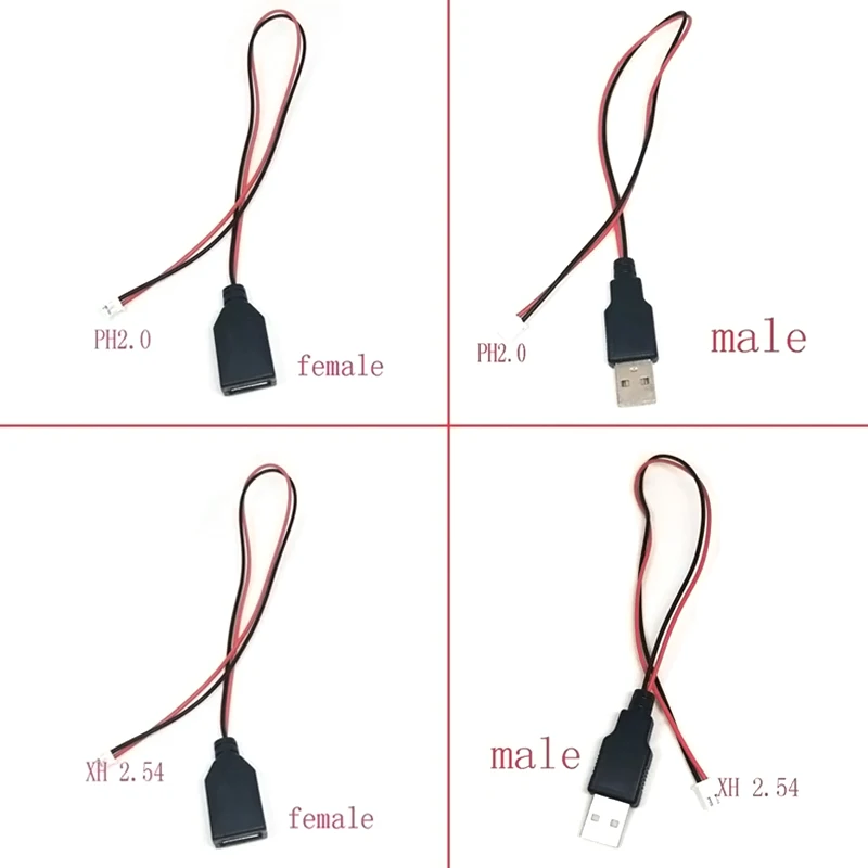 0.3M 5V USB Power Cable USB 2.0 A Male Female to PH2.0 XH2.54 2Pin Terminal Wire DIY Charging Power Supply Cord