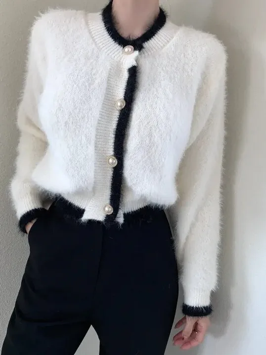 Chic ort Thiened Knitted Cardigan Women's Korean Sle Loose Fit Faux Mink Vest Top plus Size Spring Summer Online Exclusive