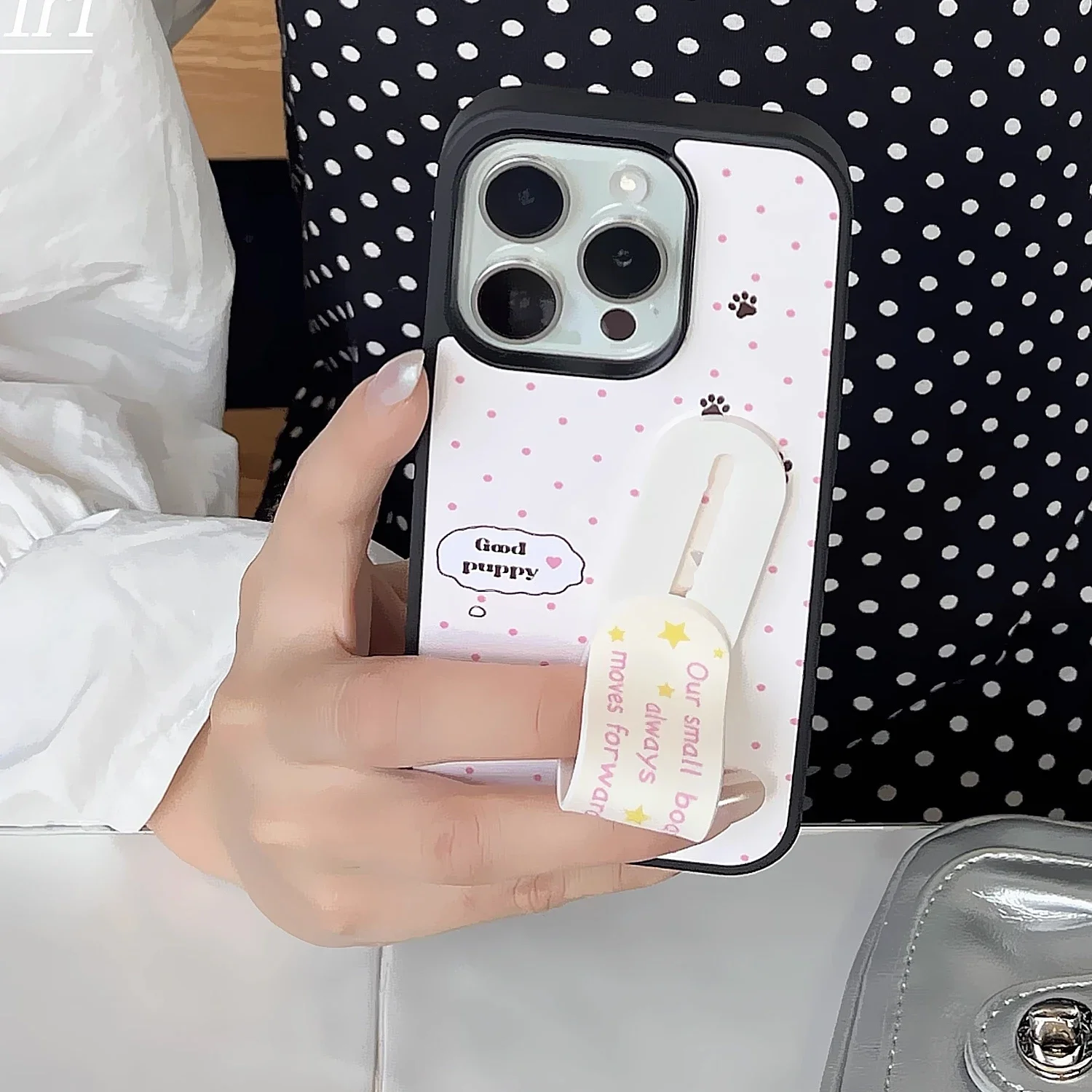 INS Pink Wave Point Good Puppy Kawaii Cute Band-Aid Чехол-подставка для телефона для iPhone 17 Air 16 15 14 13 12 11 Pro Max Plus Y2K Cover