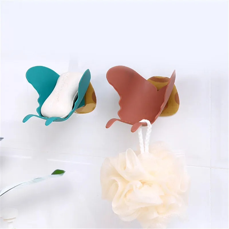 

Creative Butterfly Soap Box Non Perforated Wall Hung Soap Box With Hook Household Multifunctional Toilet Storage Rack