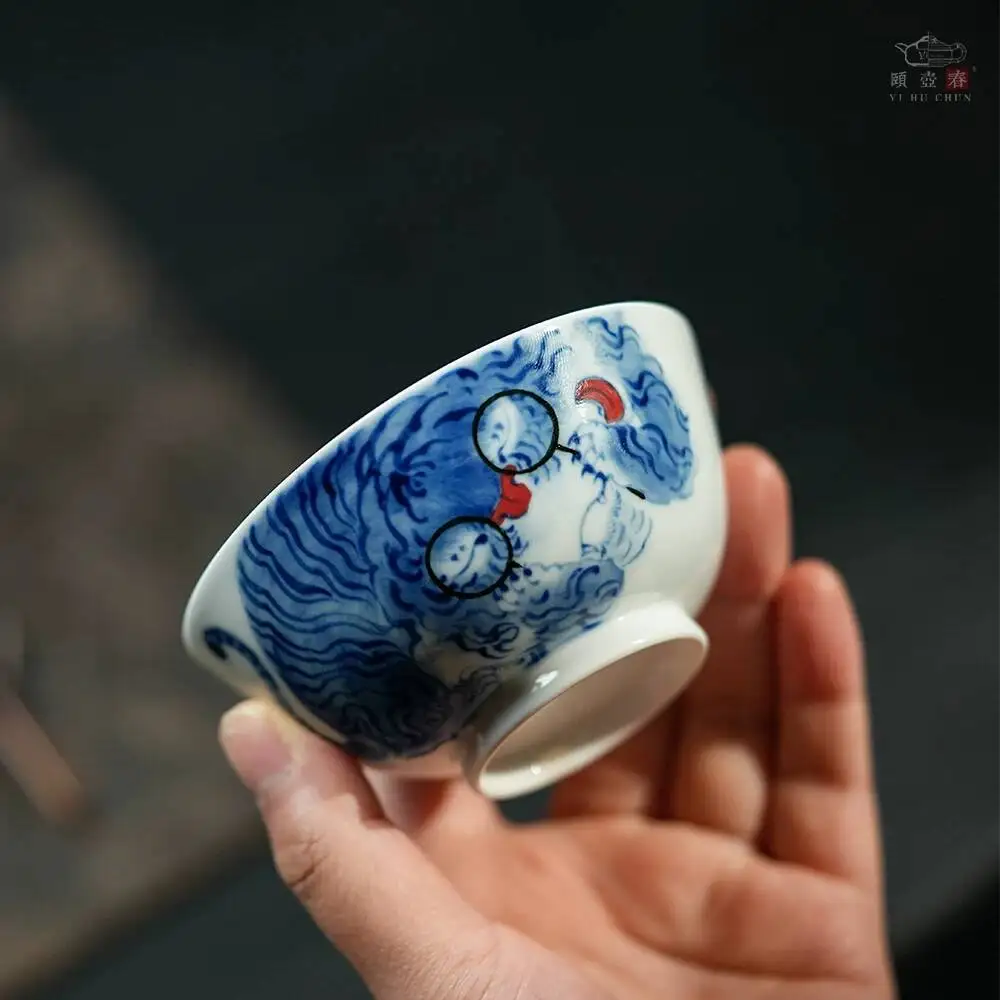 Yihu Chun High-End Tea Zhang Zhigang's Pure Hand-Painted Master Cup, Unique Blue And White Tiger Design, Don't Be Fooled By