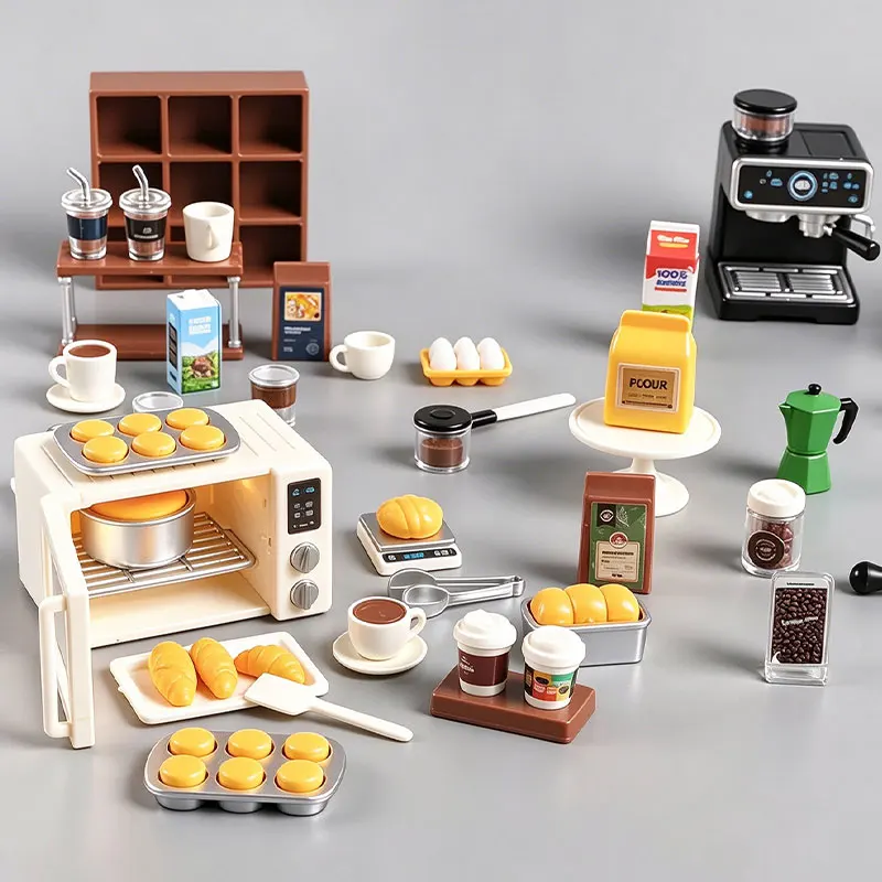 Mini Baking Pretend Play Set, Dollhouse Kitchen Miniature Oven Mixer Simulation Food Toy Toddler Role Play Gift for Boys Girls view 6