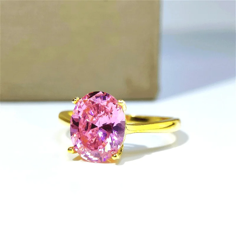 1pc 3 Ct S925 Sliver Oval Shaped Pink Synthetic Zircon Ring, Suitable for Different Occasions, Valentine's Day Gift Jewelry.