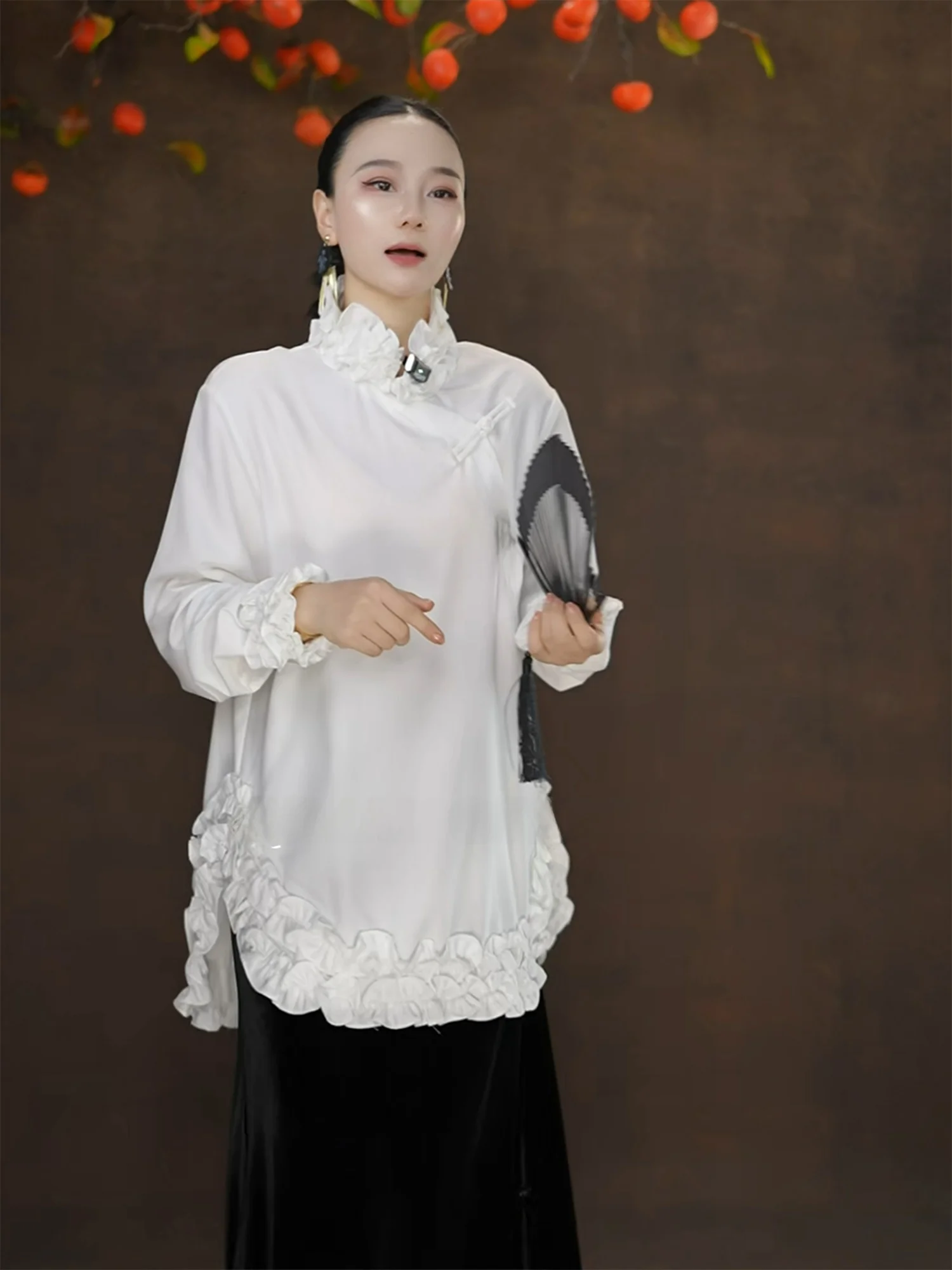 

Elegant White Shirt Women's New Chinese Style National Trend Fine Collar Long Sleeve Inner Wear Age Reduction Fashionable