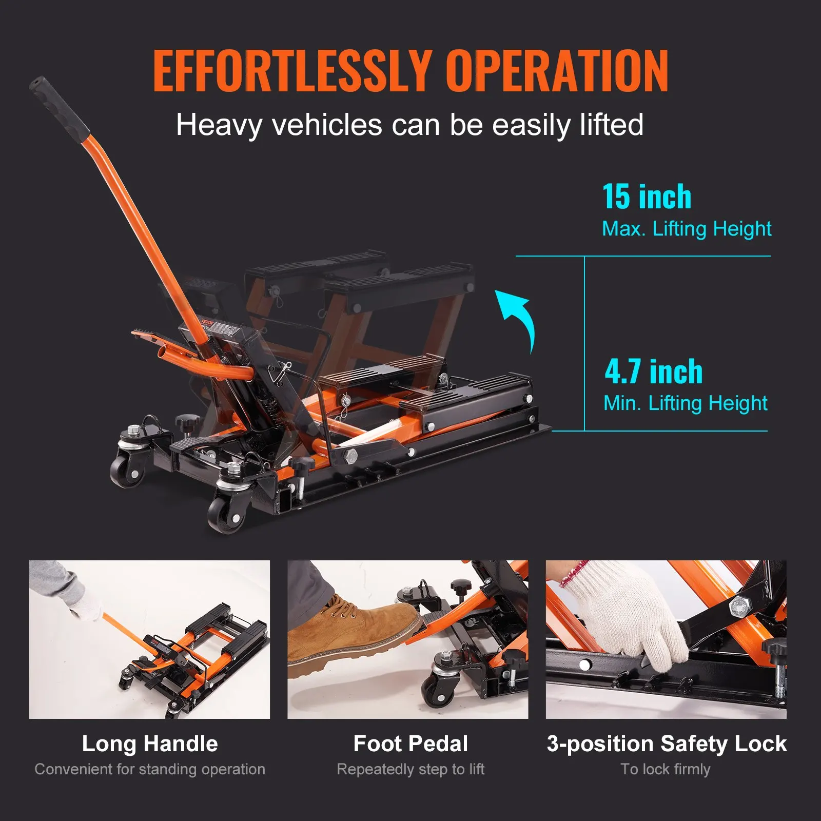 VEVOR Hydraulic Motorcycle Lift Jack, 1500 LBS Capacity ATV Scissor Lift Jack, Portable Motorcycle Lift Table with 4 Wheels