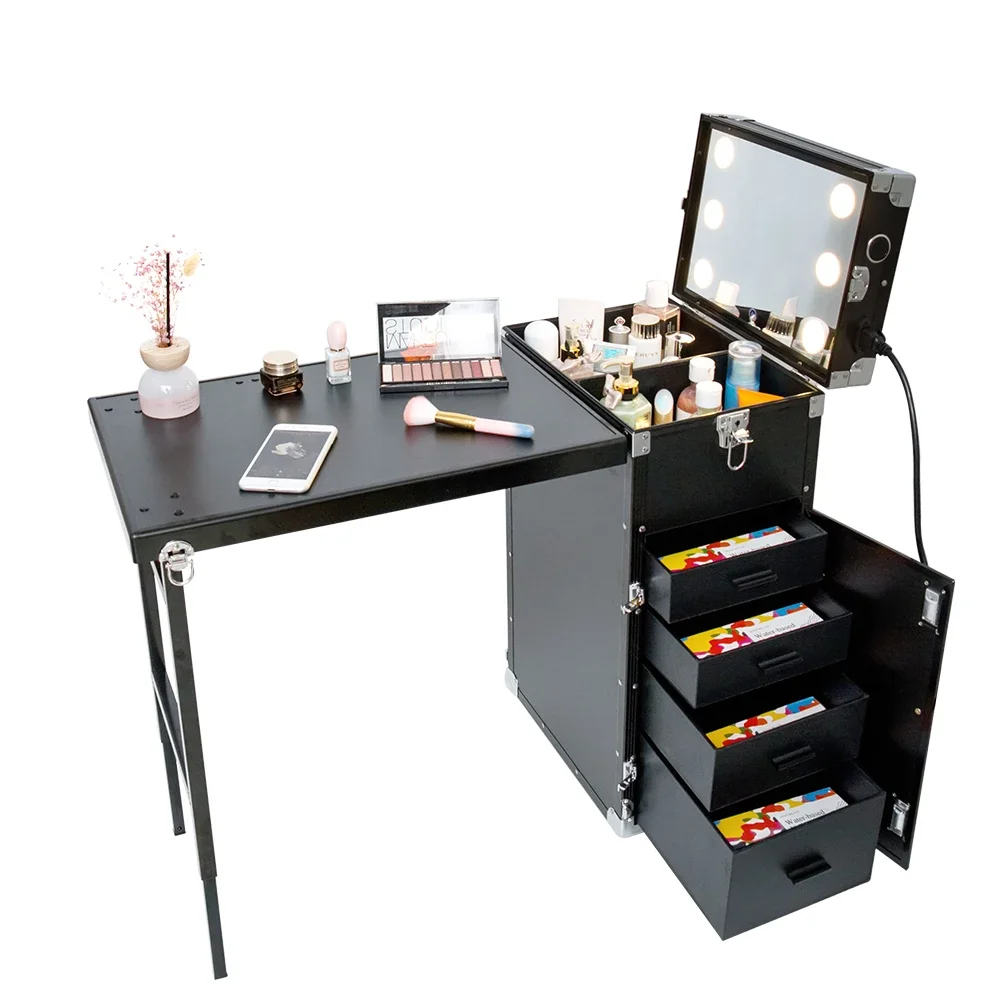 professional fashion makeup artist beauty trolley case travel storage cosmetic organizer nail table manicure table