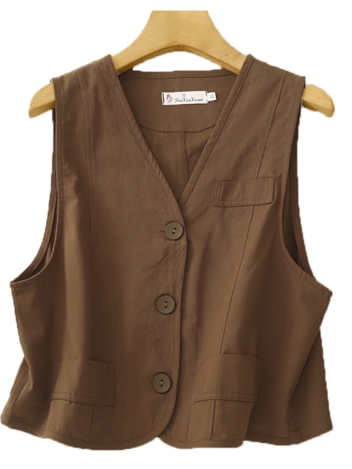 

Retro Japanese Sle Loose Women's Vest Top Spring Autumn Svel Outerwear ort Length Button up V-Ne Color