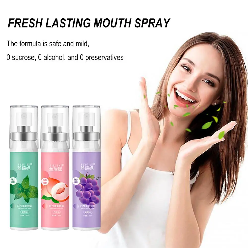 20ml Fresh Lasting Mouth Spray deodorante portatile alito fresco sapore deodorante uva orale cura della bocca pesca B8Y0