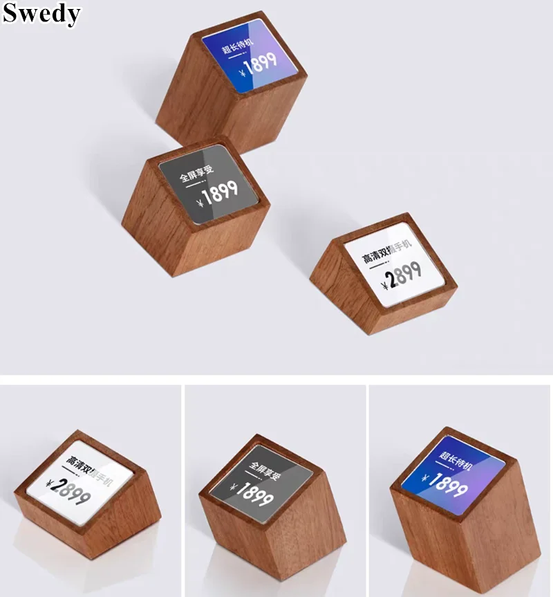 10 Pieces Small Wood Acrylic Price Tags Waterproof Shelf Price Label Holder Tags Sign Holder Display Price Markers
