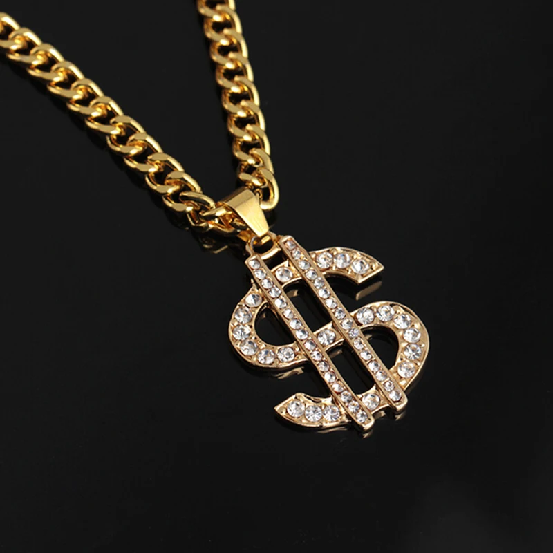 Hiphop Jewelry Money Hip Hop Rap Gold Color US Dollar Pendant Necklace Chain Accessories For Women/Men Bling Jewelry