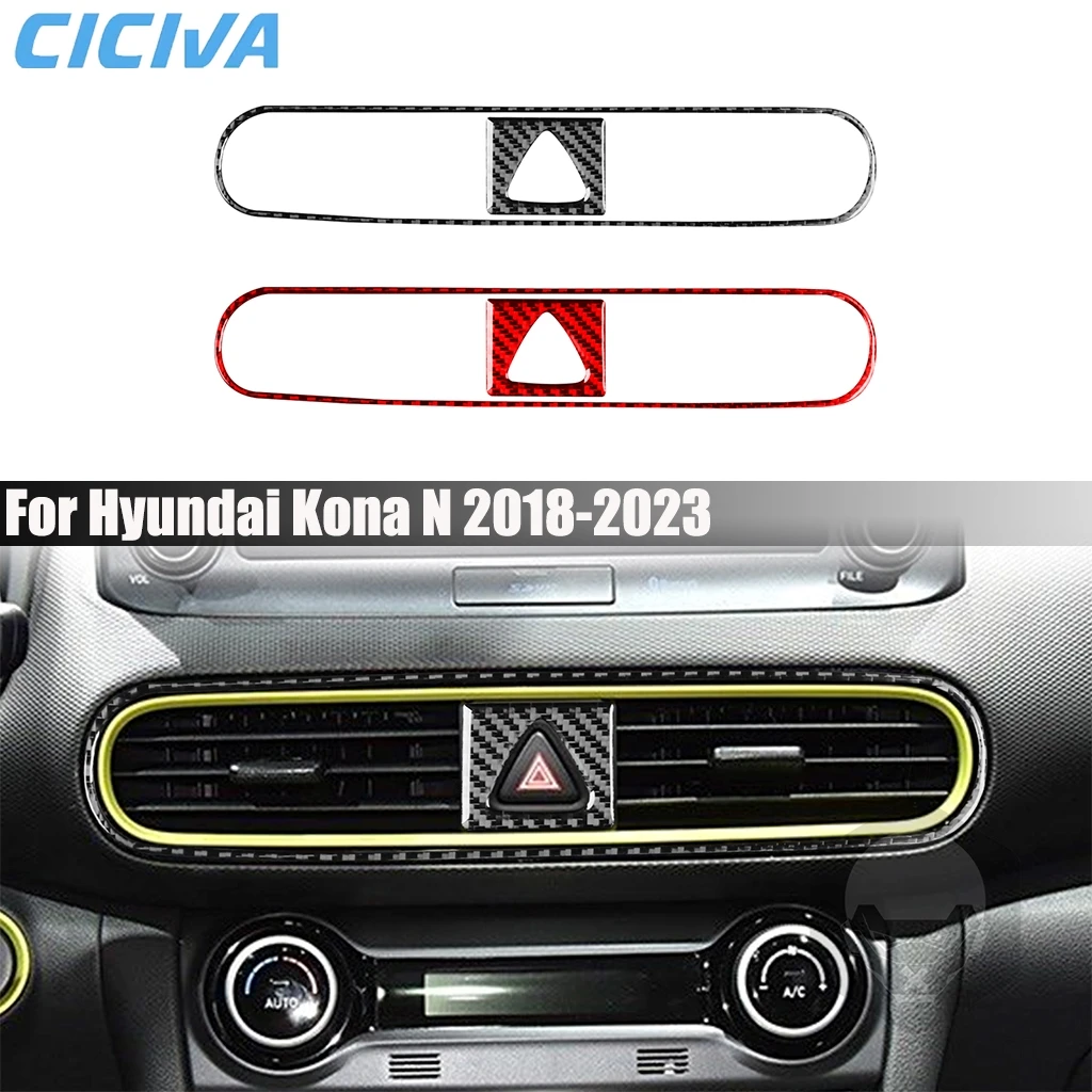 

Carbon Fiber Car Accessories Hazard Warning Lights Air Vent Interior Cover Modified Trim Sticker For Hyundai Kona N 2018-2023
