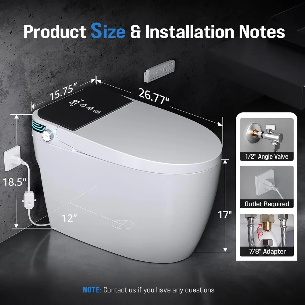 

Tankless Elongated Smart Bidet Toilet, Powerful Dual Flush, Auto Lid & Auto Flush, Heated Seat, Custom